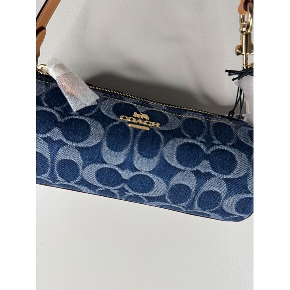 NWT Coach Nolita Barrel Bag In Denim Signature Jacquard Gold Midnight Navy - Picture 4 of 8